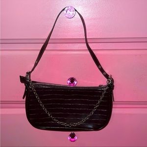 Brown Crocodile Print Shoulder Bag with Silver Chain